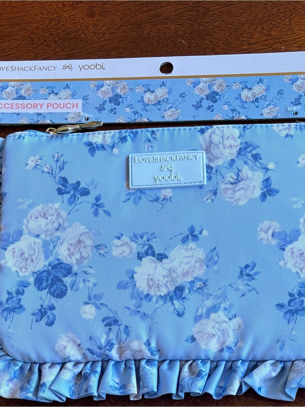 LoveShackFancy x yoobi Blue Floral Accessory Pouch
